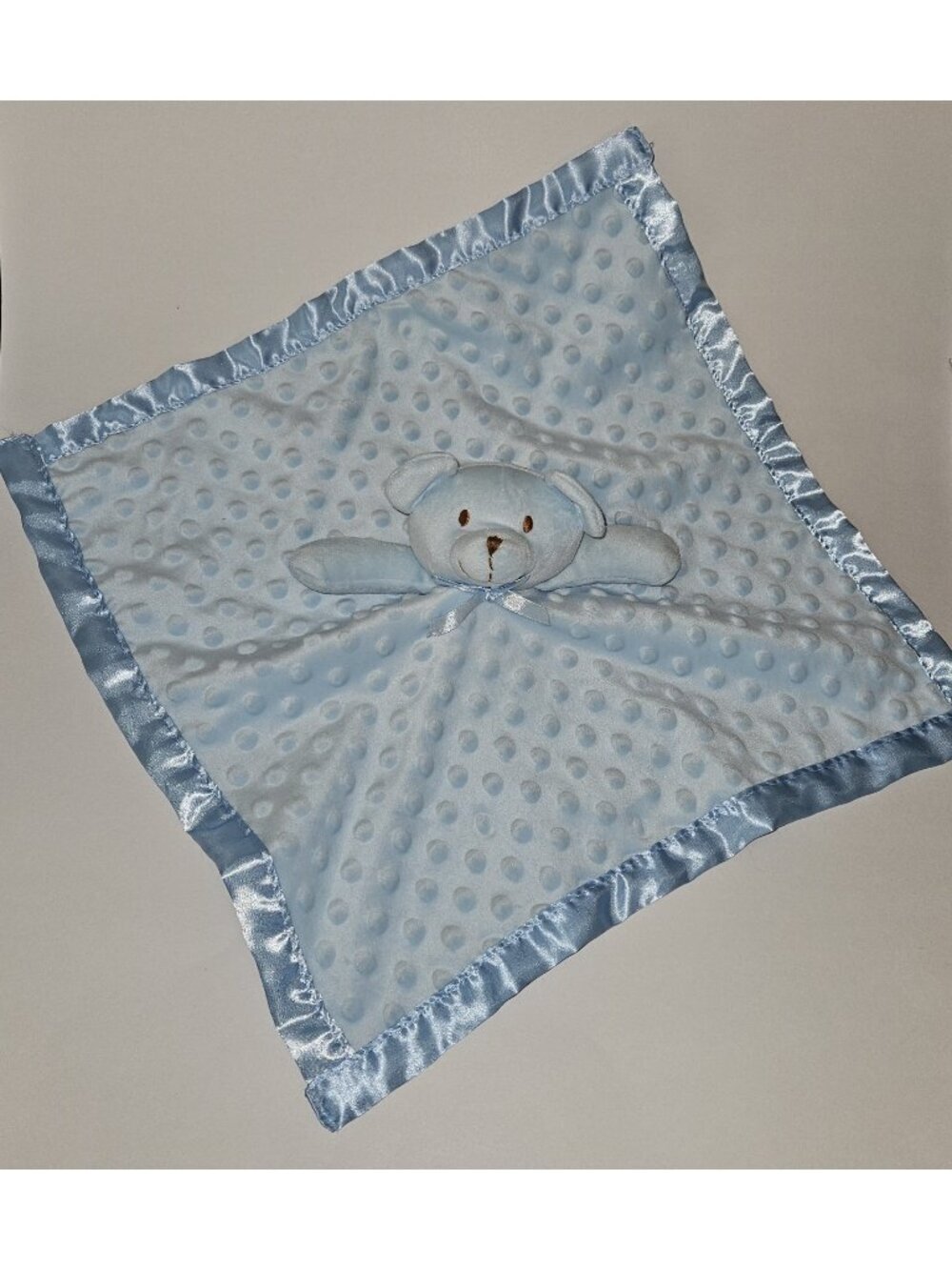 Blue Teddy Bear Lovey Plush Baby Toy Minky Dot Fleece Satin 16x16 Pro Goleem